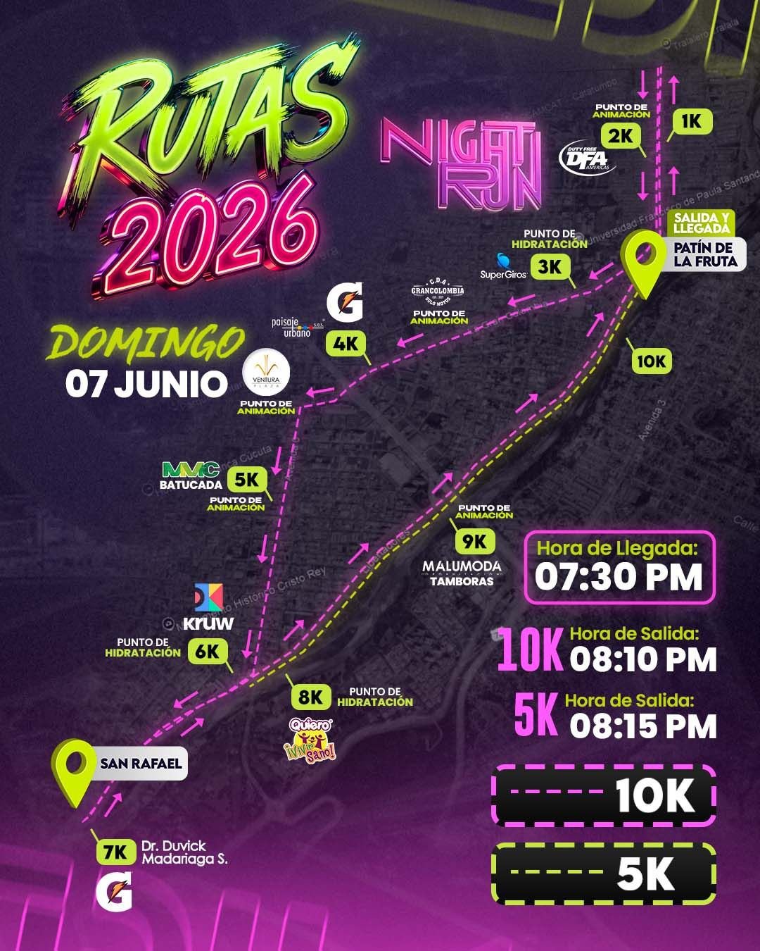 Mapa de ruta Night Run Cúcuta 2026